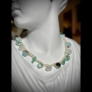Elegant Handcrafted Aqua Beaded Necklace